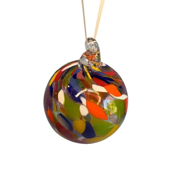 Art Glass Friendship Witch Spirit Ball Ornament Vibrant Multicolor 3½ - Picture 2 of 6